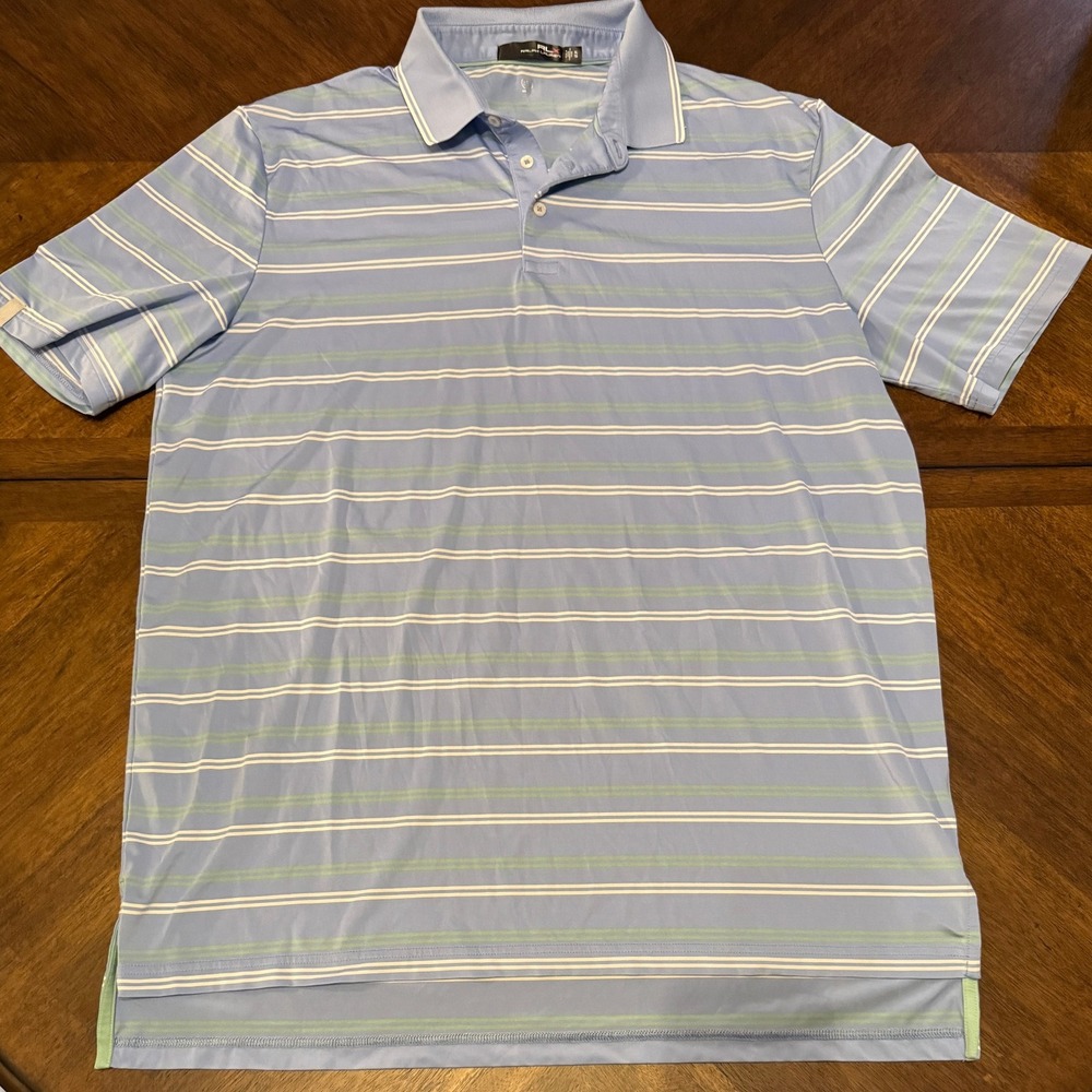RLX Ralph Lauren Golf Polo Shirt XL‎ Blue Striped Performance Athletic |N1